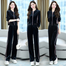 金丝绒运动套装女2023春装新款休闲时尚高端女人味春秋气质两件套，女装套装/套裙，依路服饰