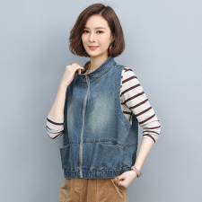 2022秋季新款简约时尚气质立领个性拉链门襟休闲牛仔马甲，女装马甲，丽影随形