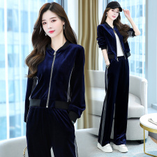 金丝绒运动套装女2023春装新款休闲时尚高端女人味春秋气质两件套，女装套装/套裙，依路服饰