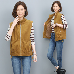 2021秋季新款时尚立领个性拉链门襟休闲灯芯绒马甲,女装马夹,玛其路
