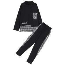 2024秋季新款简约时尚优雅气质个性衣领格子拼接休闲舒适两件套，女装套装/套裙，依路服饰