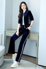 金丝绒运动套装女2023春装新款休闲时尚高端女人味春秋气质两件套，女装套装/套裙，依路服饰