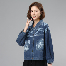 2021秋季新款时尚印花水洗牛仔拼接外套，女装牛仔外套，叶笙衣