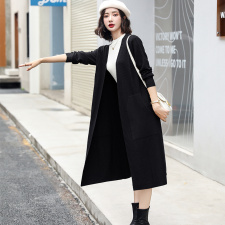 2021新品秋冬日系慵懒风针织中长款开衫外套女长袖宽松针织外搭披，女装针织衫/毛衣，意芙