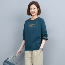 圆领卫衣女2023春秋新款中年妈妈大码宽松洋气小个子套头长袖上衣，女装卫衣/绒衫，独衣靓