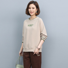 圆领卫衣女2023春秋新款中年妈妈大码宽松洋气小个子套头长袖上衣，女装卫衣/绒衫，独衣靓