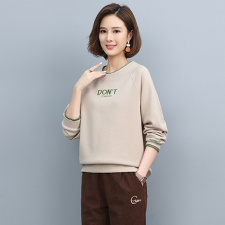 圆领卫衣女2023春秋新款中年妈妈大码宽松洋气小个子套头长袖上衣，女装卫衣/绒衫，独衣靓