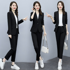 粉红色西服套装女秋季2024年新款时尚休闲高档西装外套气质两件套，女装套装/套裙，韩然一族
