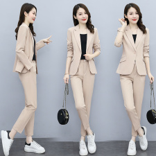 粉红色西服套装女秋季2024年新款时尚休闲高档西装外套气质两件套，女装套装/套裙，韩然一族