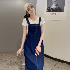 时尚潮流/黑色复古牛仔背带连衣裙女夏季2021新款中长款休闲裙，女装套装/套裙，布衣桑