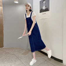 时尚潮流/黑色复古牛仔背带连衣裙女夏季2021新款中长款休闲裙，女装套装/套裙，布衣桑