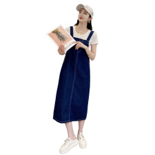 时尚潮流/黑色复古牛仔背带连衣裙女夏季2021新款中长款休闲裙，女装套装/套裙，布衣桑