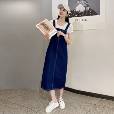 时尚潮流/黑色复古牛仔背带连衣裙女夏季2021新款中长款休闲裙，女装套装/套裙，布衣桑