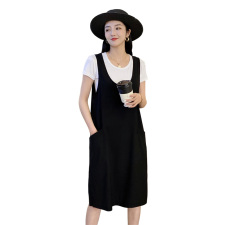 时尚潮流/2021夏装新款宽松中长款时尚休闲两件套背带连衣裙女，女装套装/套裙，布衣桑