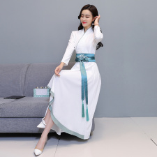 优雅刺绣汉服风连衣裙时尚改良版型显瘦修身，女装汉服/婚纱/旗袍/礼服，芷墨服饰