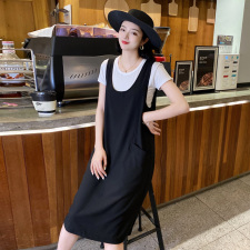 时尚潮流/2021夏装新款宽松中长款时尚休闲两件套背带连衣裙女，女装套装/套裙，布衣桑