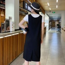 时尚潮流/2021夏装新款宽松中长款时尚休闲两件套背带连衣裙女，女装套装/套裙，布衣桑