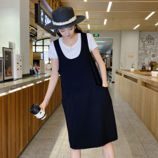 时尚潮流/2021夏装新款宽松中长款时尚休闲两件套背带连衣裙女，女装套装/套裙，布衣桑