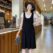 时尚潮流/2021夏装新款宽松中长款时尚休闲两件套背带连衣裙女，女装套装/套裙，布衣桑