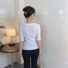 蕾丝衫T恤打底衫女短袖2021春夏V领交叉上衣不规则上衣女潮，女装蕾丝衫/雪纺衫，潮品会