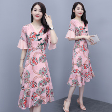 夏季改良版旗袍连衣裙女2025年夏装新款小个子裙子轻奢小众碎花裙，女装连衣裙，秋也