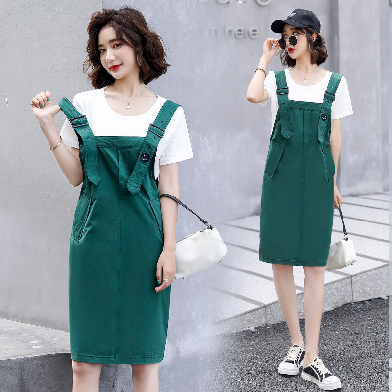 洋气背带裙套装女2022夏季新款女装韩版时尚气质休闲两件套套裙潮，女装套装/套裙，慧尚依恋