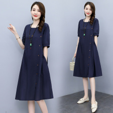 棉麻连衣裙女夏季2025年新款宽松大码胖mm遮肚子显瘦夏天薄款裙子，女装连衣裙，关键词