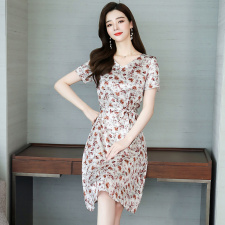 棉麻碎花连衣裙2024年新款夏季妈妈遮肚子显瘦中长款裙子大码女装，女装连衣裙，阿舍尔