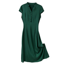 重磅真丝连衣裙2025夏装新款纯色时尚复古改良旗袍裙年轻妈妈裙子，女装连衣裙，阿舍尔