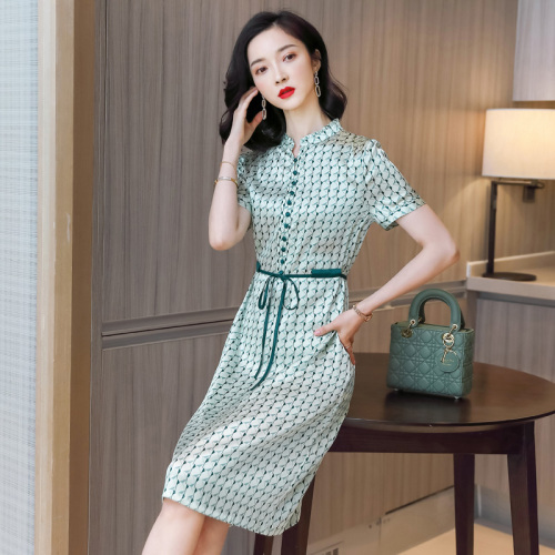 杭州气质重磅真丝连衣裙女2025年新款夏季显瘦漂亮妈妈桑蚕丝裙子，女装连衣裙，阿舍尔