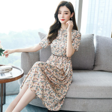 桑蚕丝夏季时尚复古印花真丝连衣裙连衣裙气质百搭优雅，女装连衣裙，阿舍尔