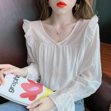 很仙宽松洋气棉麻防晒上衣早秋长袖衬衫女士上衣，女装蕾丝衫/雪纺衫，潮品会
