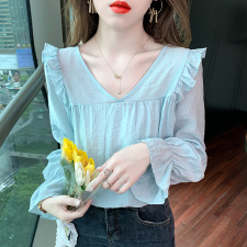 很仙宽松洋气棉麻防晒上衣早秋长袖衬衫女士上衣，女装蕾丝衫/雪纺衫，潮品会