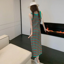 2021夏季新款女装网红条纹针织吊带连衣裙设计感小众无袖背心裙潮，女装连衣裙，潮品会