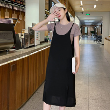 2021新款夏装套装短袖开叉连衣裙中长款吊带两件套夏季潮，女装连衣裙，布衣桑