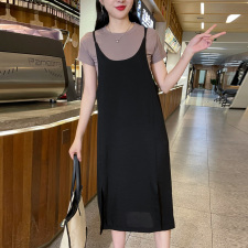 2021新款夏装套装短袖开叉连衣裙中长款吊带两件套夏季潮，女装连衣裙，布衣桑