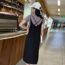 2021新款夏装套装短袖开叉连衣裙中长款吊带两件套夏季潮，女装连衣裙，布衣桑