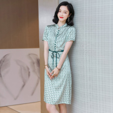 杭州气质重磅真丝连衣裙女2025年新款夏季显瘦漂亮妈妈桑蚕丝裙子，女装连衣裙，阿舍尔