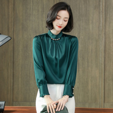 桑蚕丝重磅真丝上衣女长袖春季新款时尚优雅气质高领钉珠真丝衬衫，女装衬衫，阿舍尔