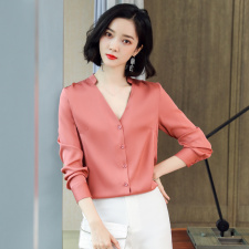 桑蚕丝重磅真丝衬衫女夏V领长袖设计感小众春季新款高档真丝上衣，女装衬衫，阿舍尔