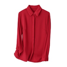 本命年红色重磅真丝衬衫女装长袖2025春装新款气质百搭桑蚕丝上衣，女装衬衫，阿舍尔