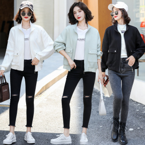 白色夹克短外套女2023春秋新款宽松休闲洋气百搭工装卫衣开衫上衣,女装短外套,辉之琳,浙宝-网红风