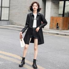 海宁真皮皮衣2025年新款女士风衣绵羊皮时尚休闲中长款外套女春秋，女装皮衣，缘衣格