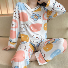 睡衣女秋季V领可爱家居服两件套装可外穿，睡衣套装，潮品会