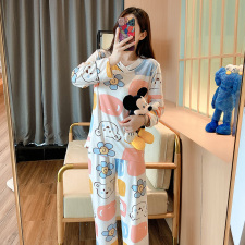睡衣女秋季V领可爱家居服两件套装可外穿，睡衣套装，潮品会