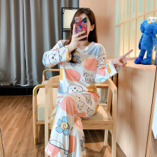 睡衣女秋季V领可爱家居服两件套装可外穿，睡衣套装，潮品会