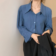 三标齐韩版宽松泡泡袖肌理纹通勤时尚洋气长袖衬衣，女装衬衫，潮品会