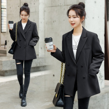 版型好百搭秋季中长款外套原创设计通勤显瘦双排扣小西装外套女，女装西装，韩蔻秀