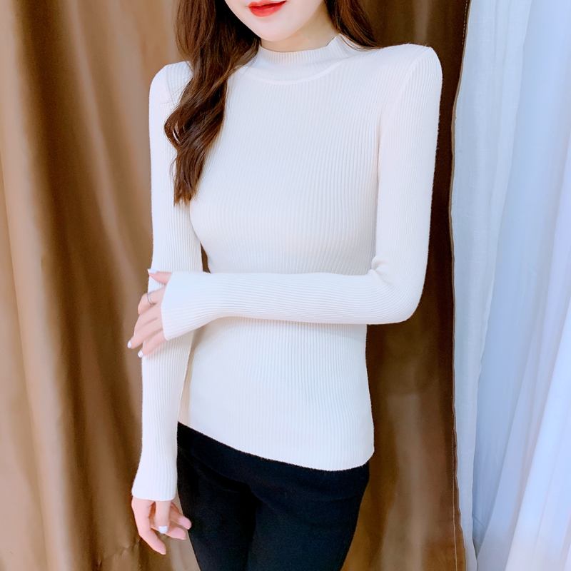 时尚修身显瘦高领针织衫百搭弹力包芯纱打底衫，女装针织衫/毛衣，丝露怡语