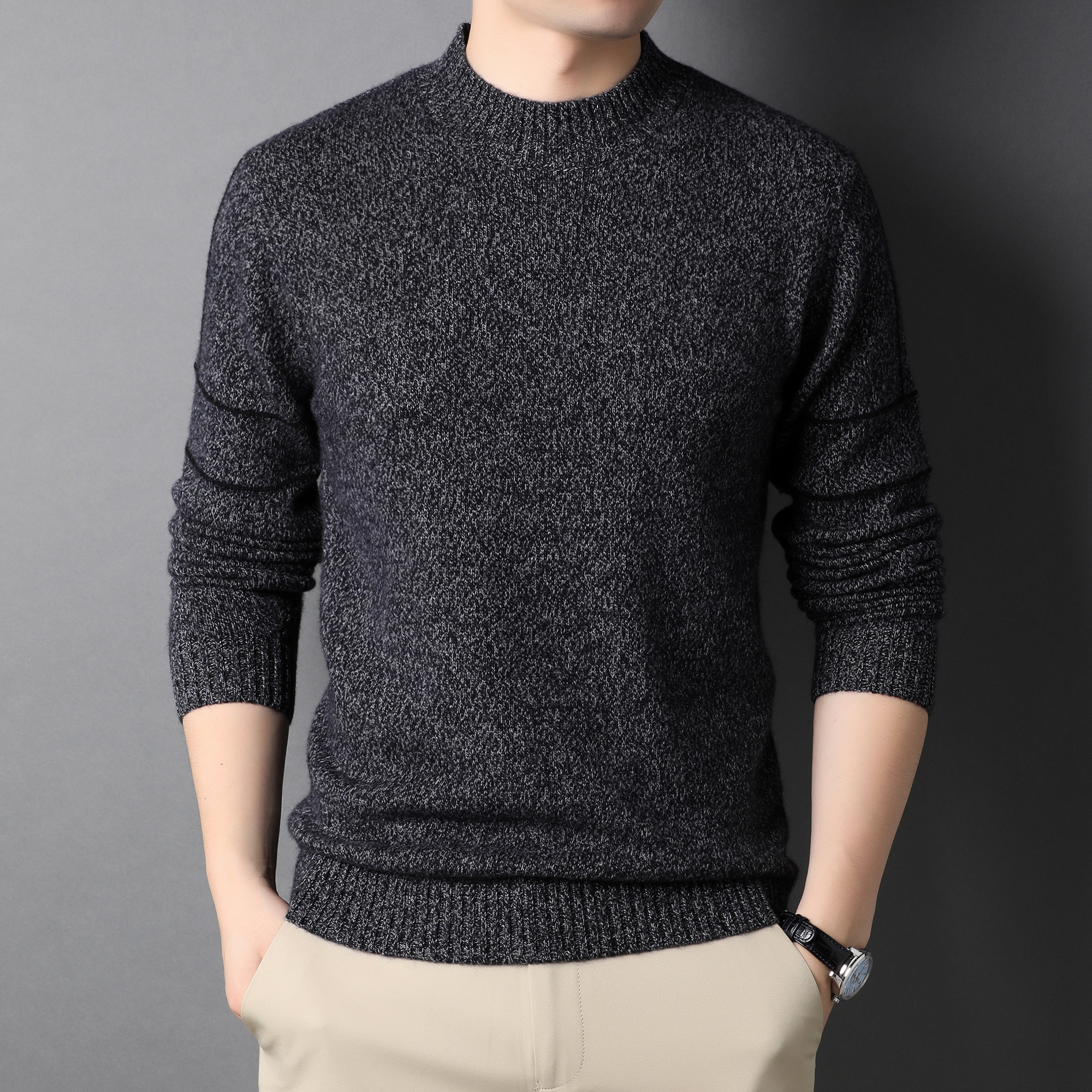 100绵羊毛针织羊毛衫时尚休闲气质套头男士保暖毛衣1613lt